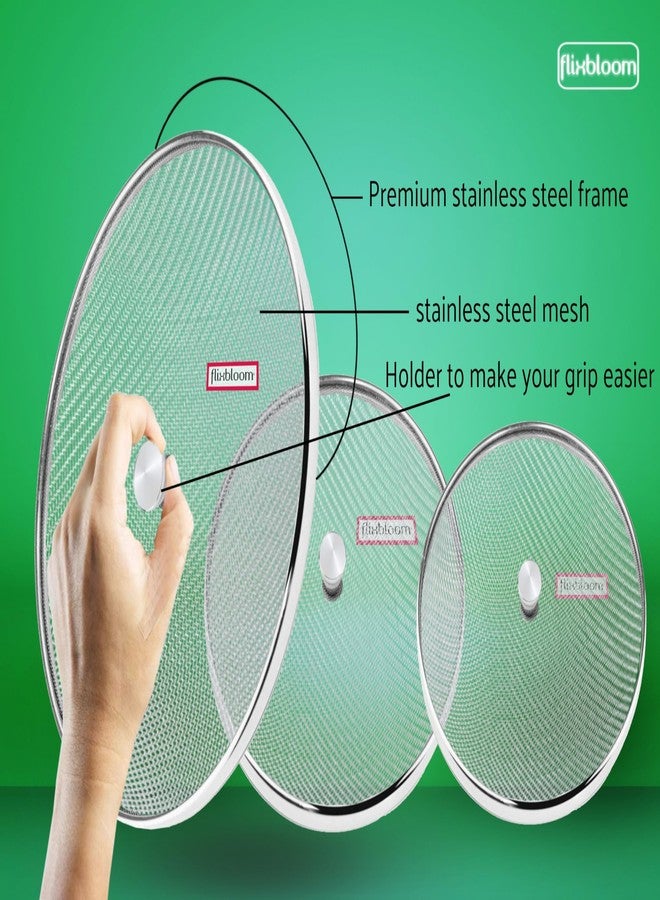 FLIXBLOOM طقم أغطية طعام شبكية خاصة من الفولاذ المقاوم للصدأ من فليكس بلوم، 3 قطع، متعددة الاستخدامات للأواني/أدوات الطبخ/القدر/المقلاة/الوعاء/القدور، مقاسات 8 و10 و11 بوصة. - Image 2